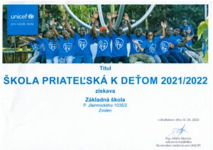 Read more about the article Získali sme titul Škola priateľská k deťom 2021/2022